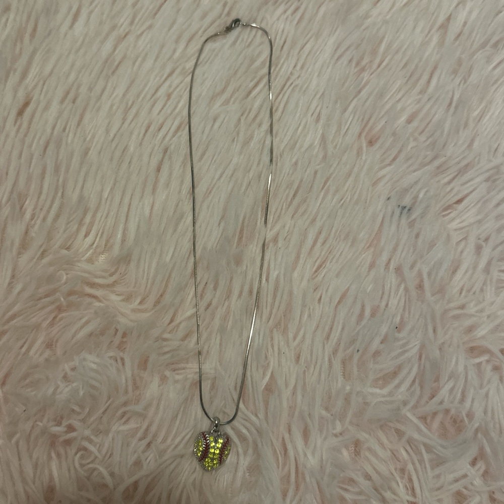 Elegant Silver Necklace with Softball Heart Pendant
